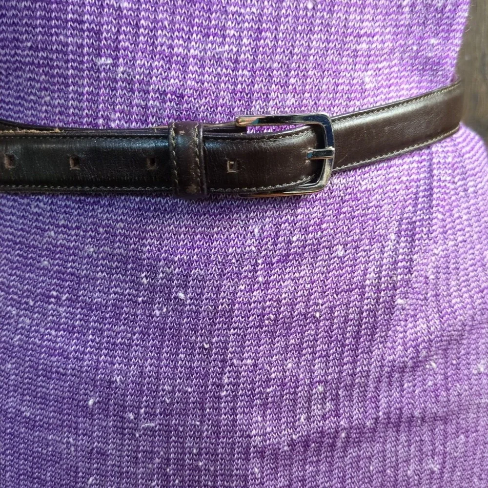 VTG Ann Taylor Dark Brown Leather Belt With Silver Cone Buckle Slim Italy Small‎